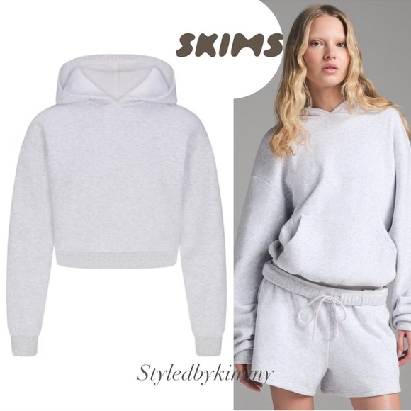SKIMS Cotton Fleece Classic HOODIE Light Heather Grey XXS NWT NEW - Picture 1 of 8